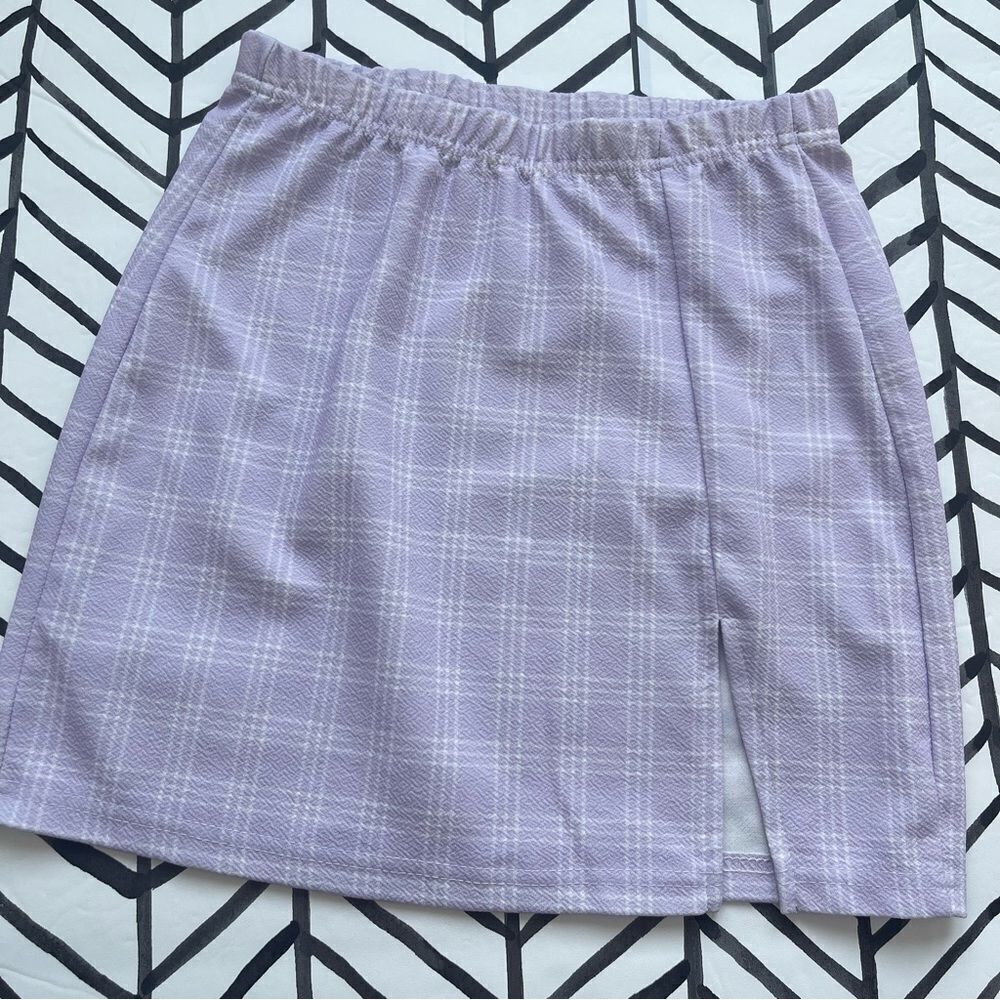 SHEIN Size XS Plaid Striped Mini Skirt Purple and White